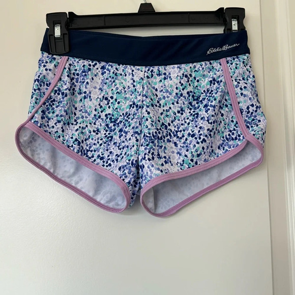 Eddie Bauer Girls' Small 7/8 Swim Shorts Purple Blue Elastic Waist Back Pocket - Picture 1 of 3